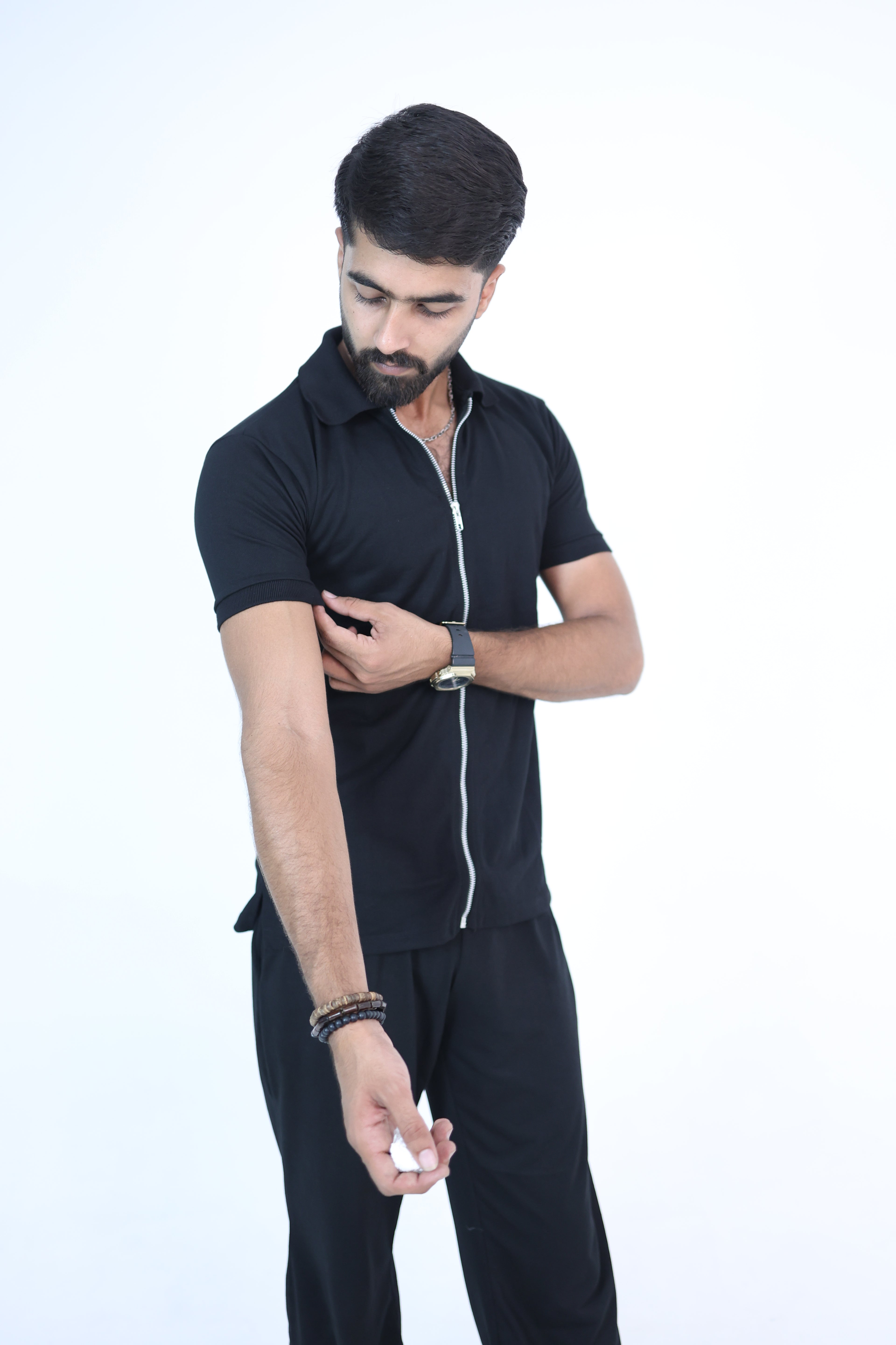 Zip-up polo black