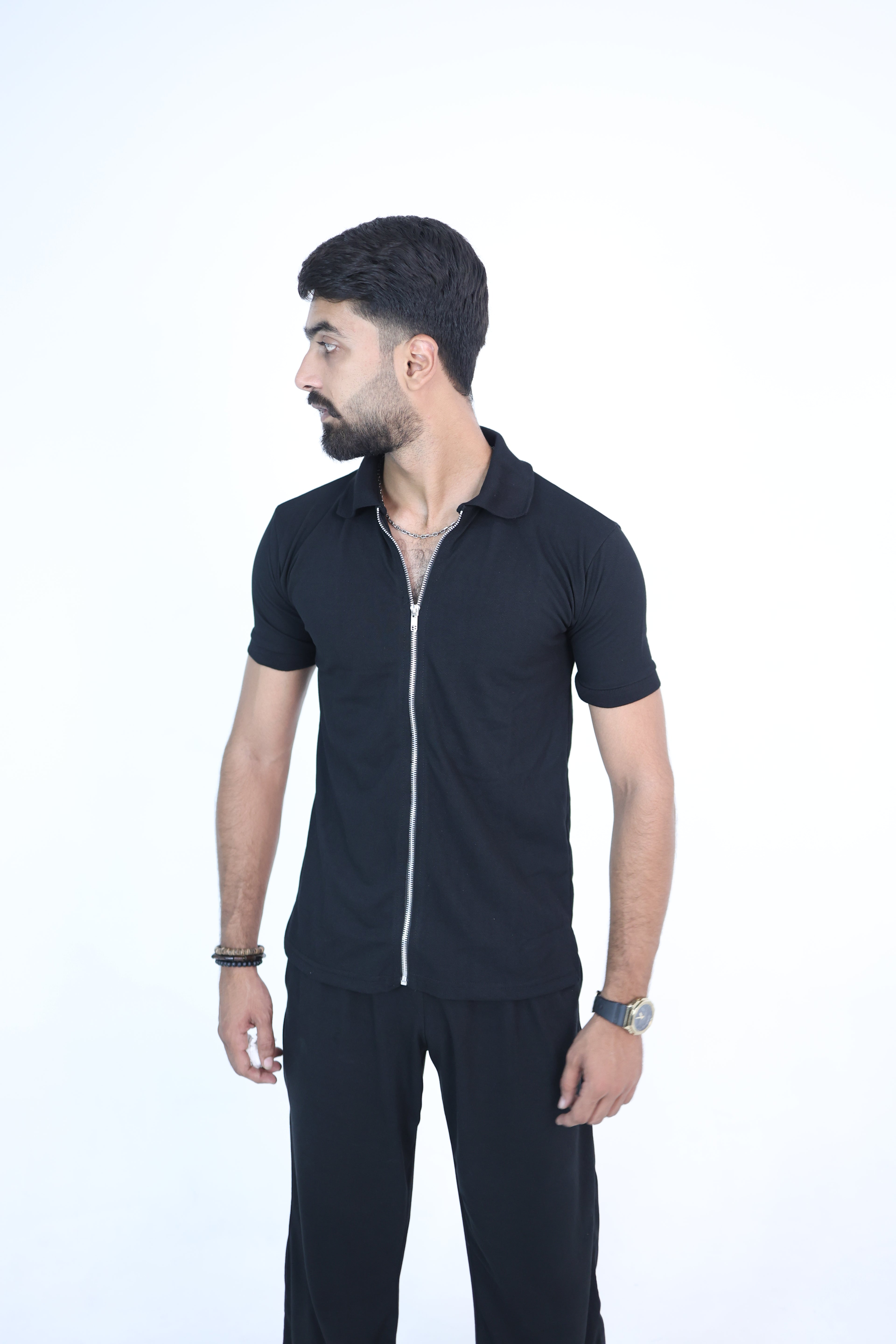 Zip-up polo black